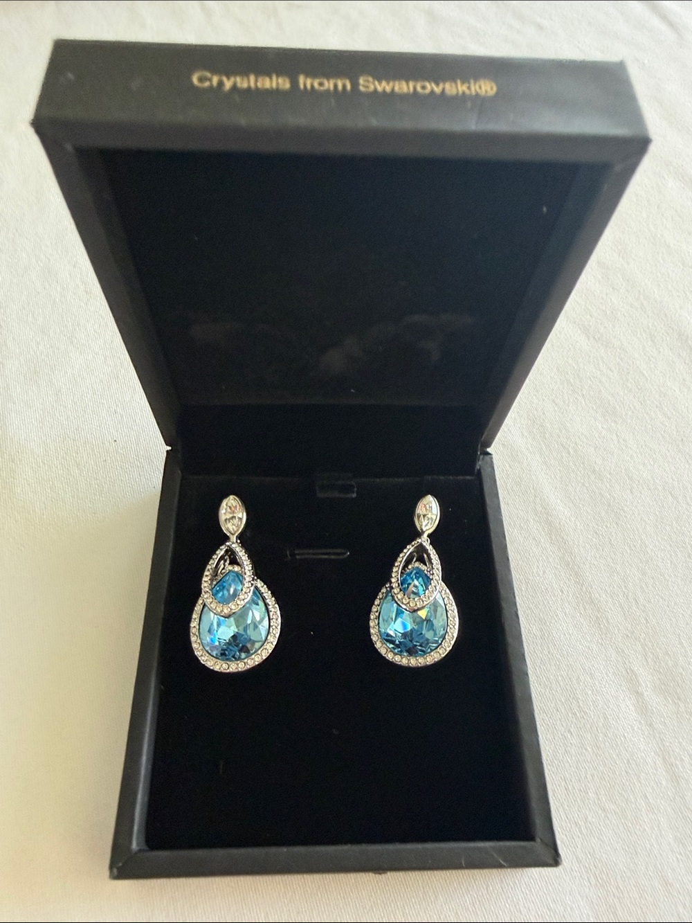 Swarovski Blue Crystal Teardrop Dangle Earrings